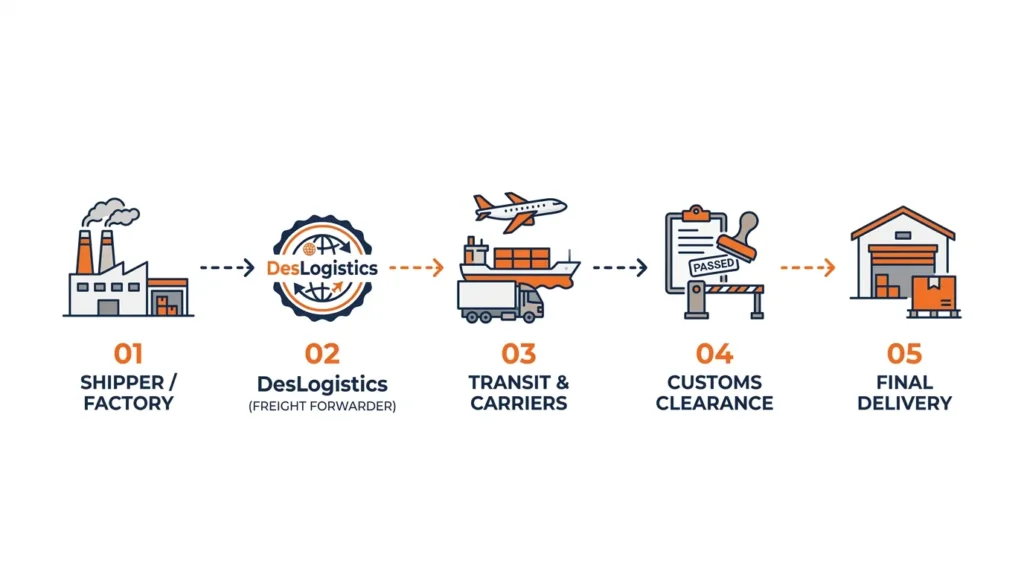 Clearing and forwarding process flow – shipper to customs clearance to final delivery