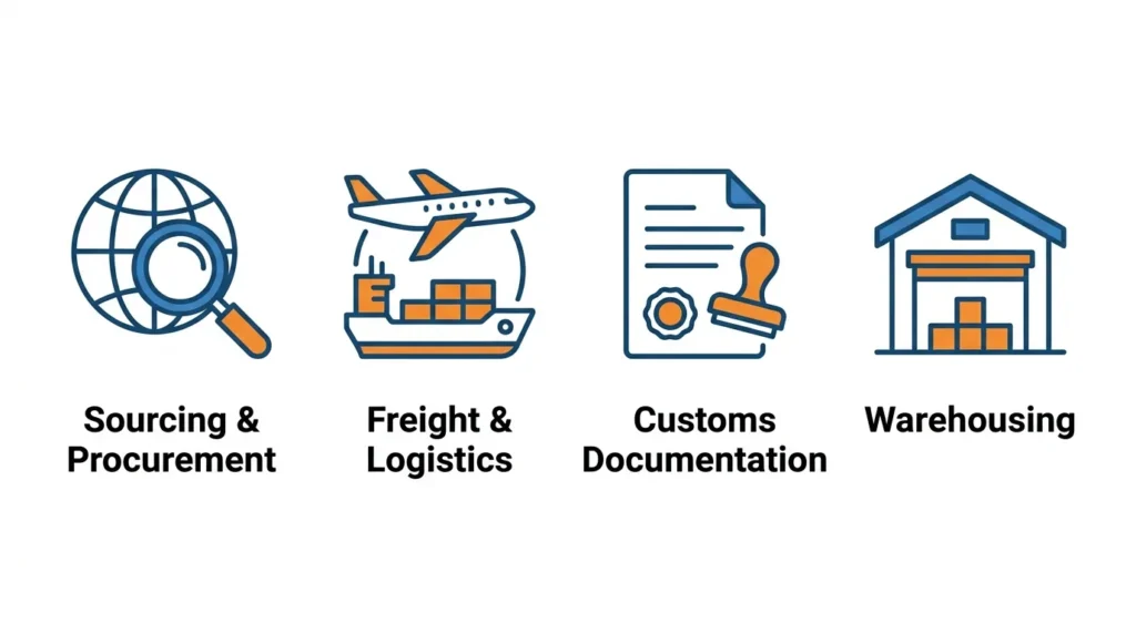 What import export companies in Dubai do: sourcing, freight, customs, warehousing