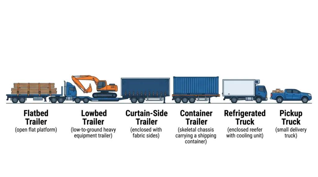Comparison of truck and trailer types for road freight
