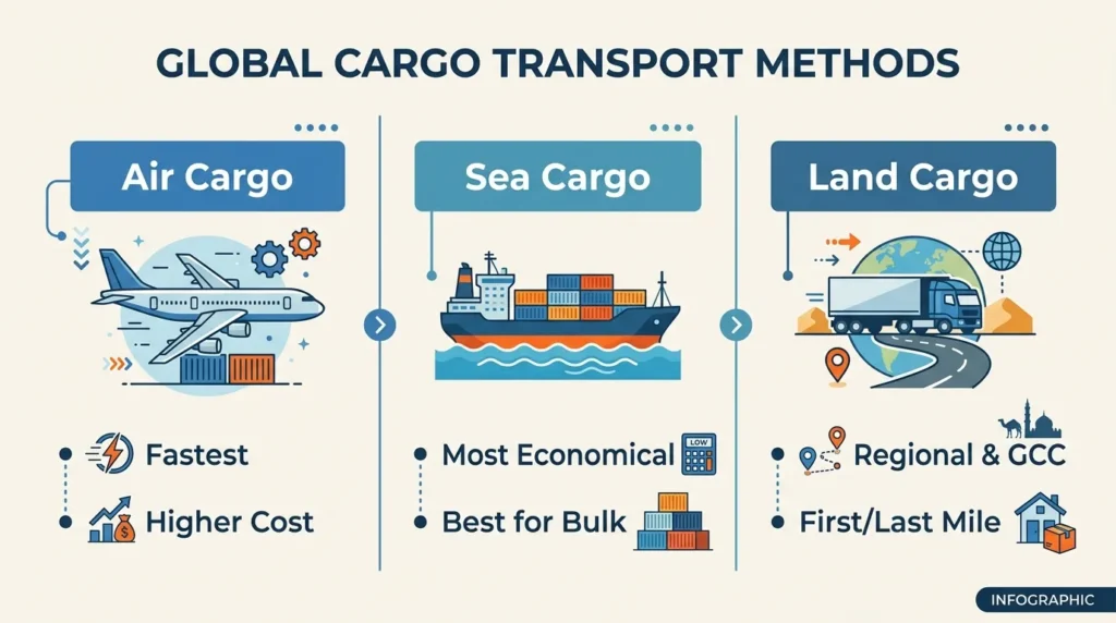 Global cargo transport methods comparison – air, sea and land freight