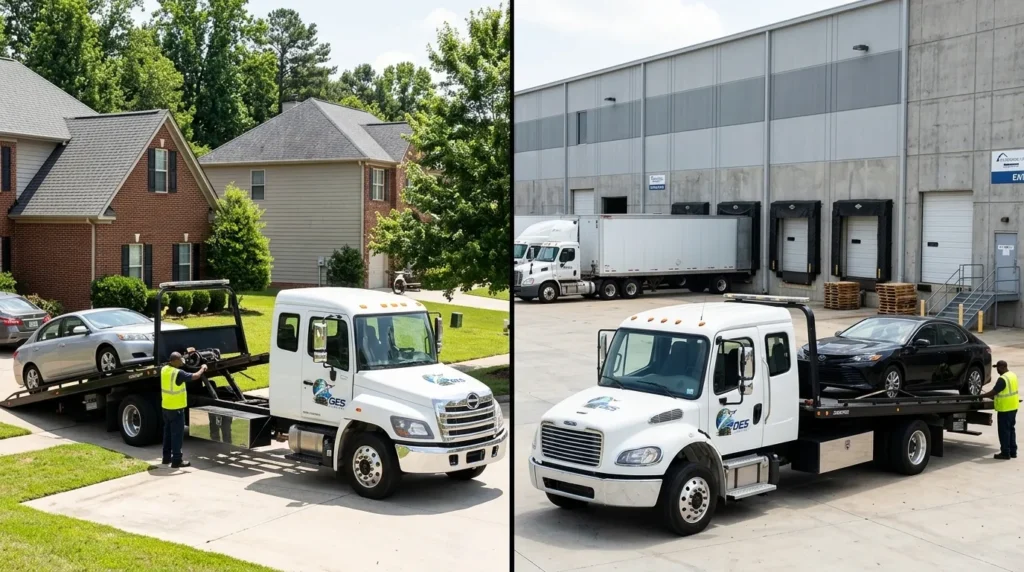 Vehicle pickup and delivery service from residential home to distribution warehouse