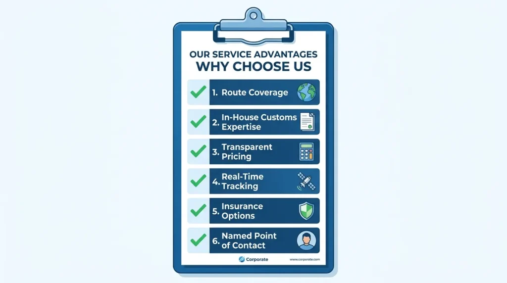 Checklist of service advantages for choosing a logistics company