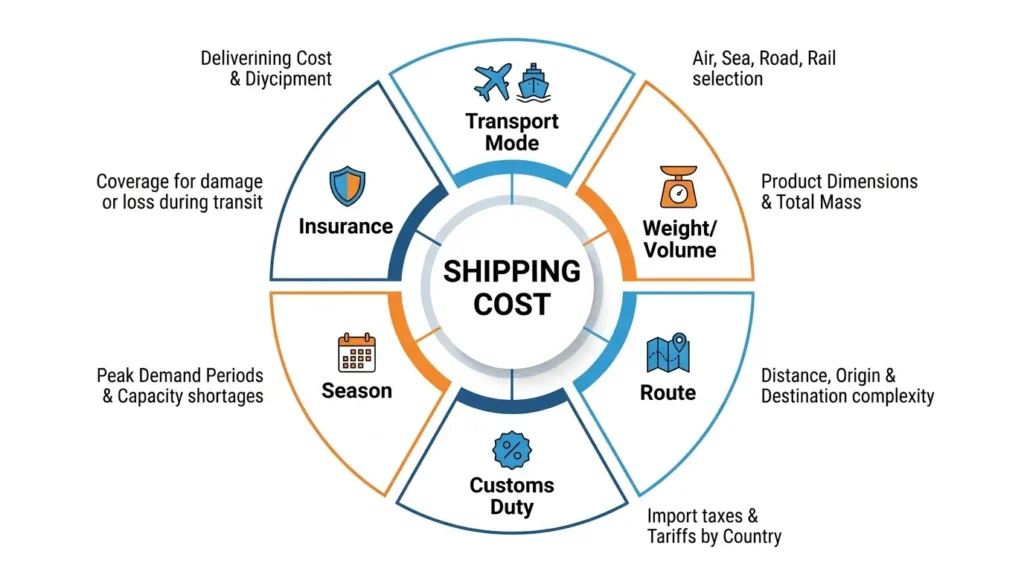 Circular diagram of factors affecting shipping cost