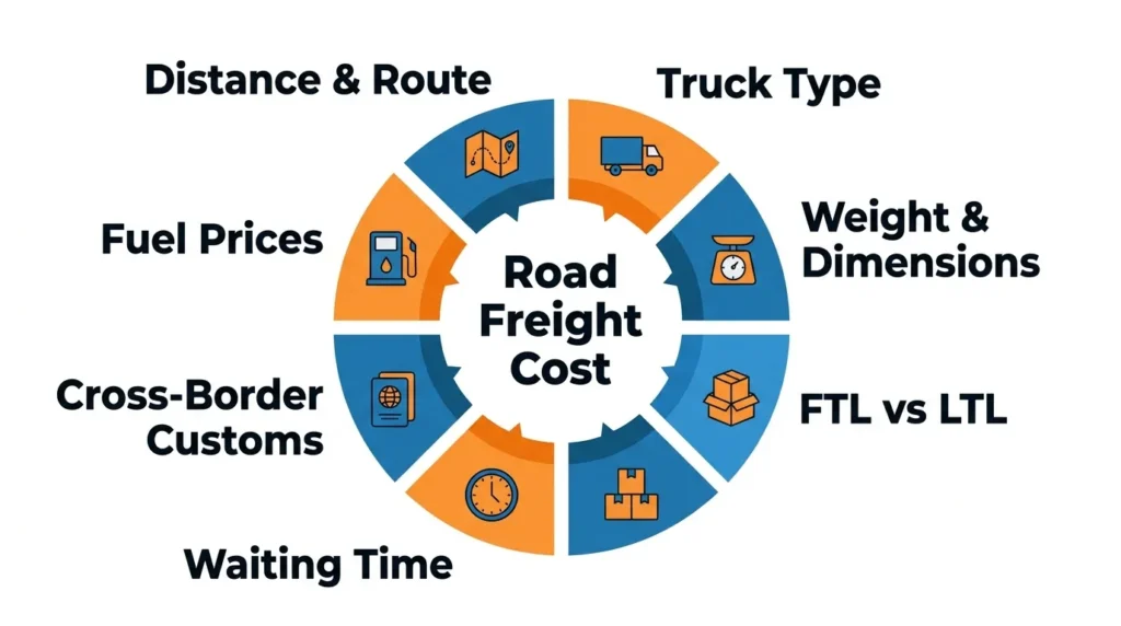 Circular diagram of factors affecting road freight cost