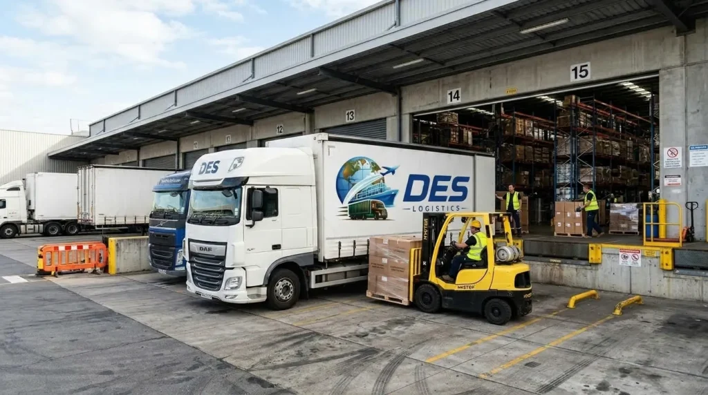 DES Logistics truck loading at warehouse dock