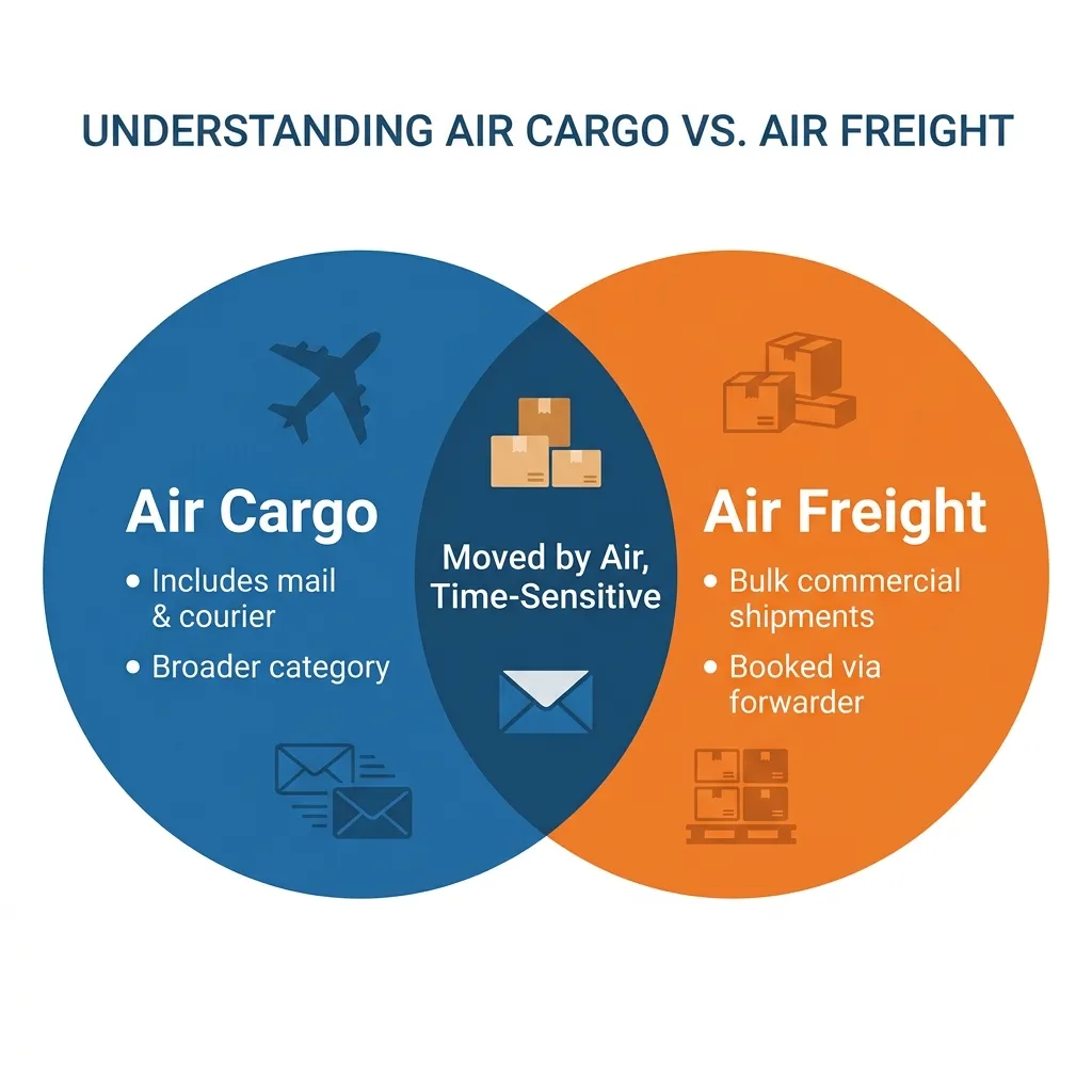 Venn diagram comparing air cargo and air freight