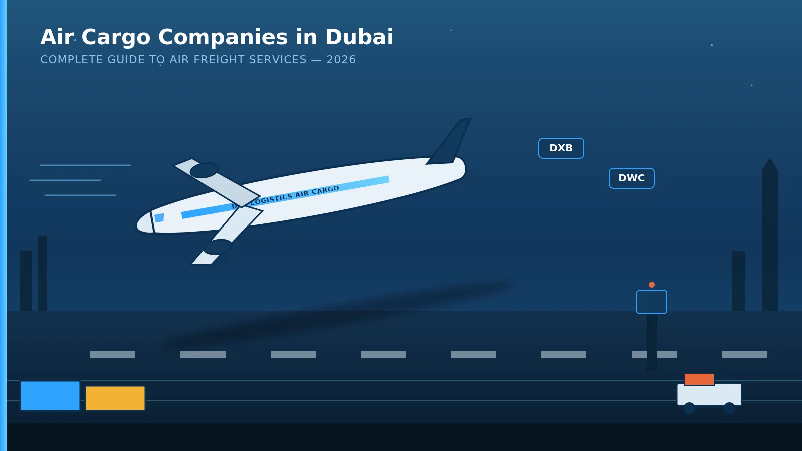 Air cargo companies in Dubai – cargo aircraft climbing over DXB and DWC airports