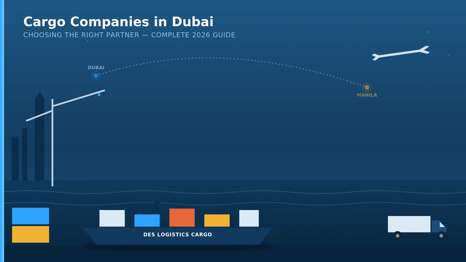 Cargo companies in Dubai – shipping route from Dubai to Manila with cargo ship, plane and truck