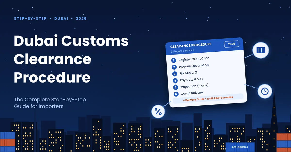 Dubai customs clearance procedure 2026 guide showing the 6-step process and how the Delivery Order is a separate process